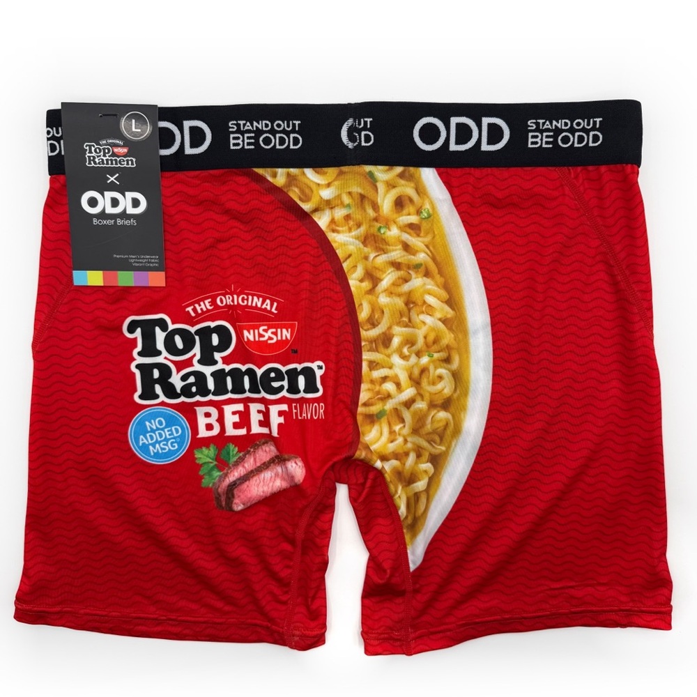 Odd Sox Top Ramen Noodle Boxer Briefs Mens Large Underwear Beef Red Black Gift